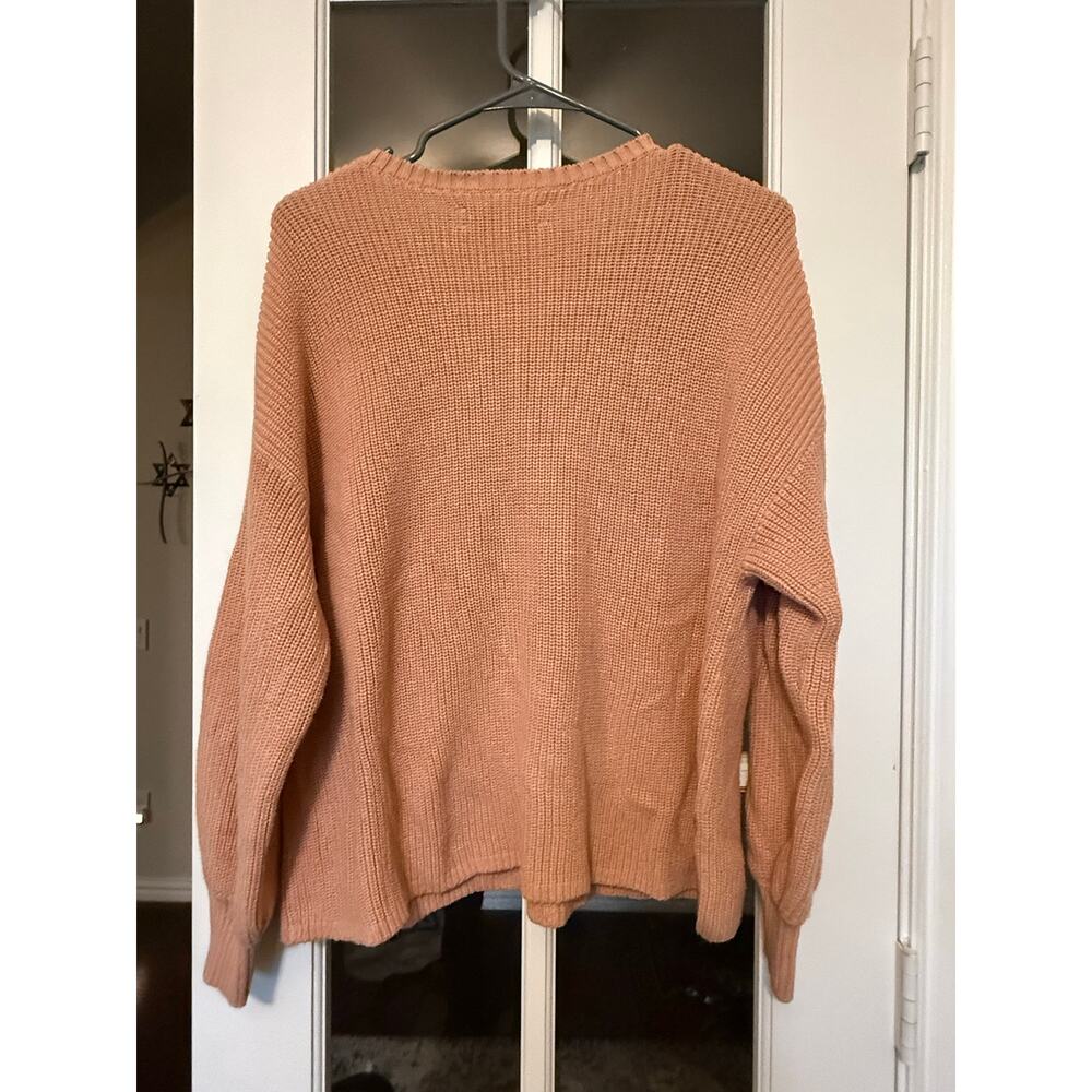 LOFT Women’s Chunky Knit V-Neck Sweater – Size Large – 100% Cotton Peach - Picture 6 of 10